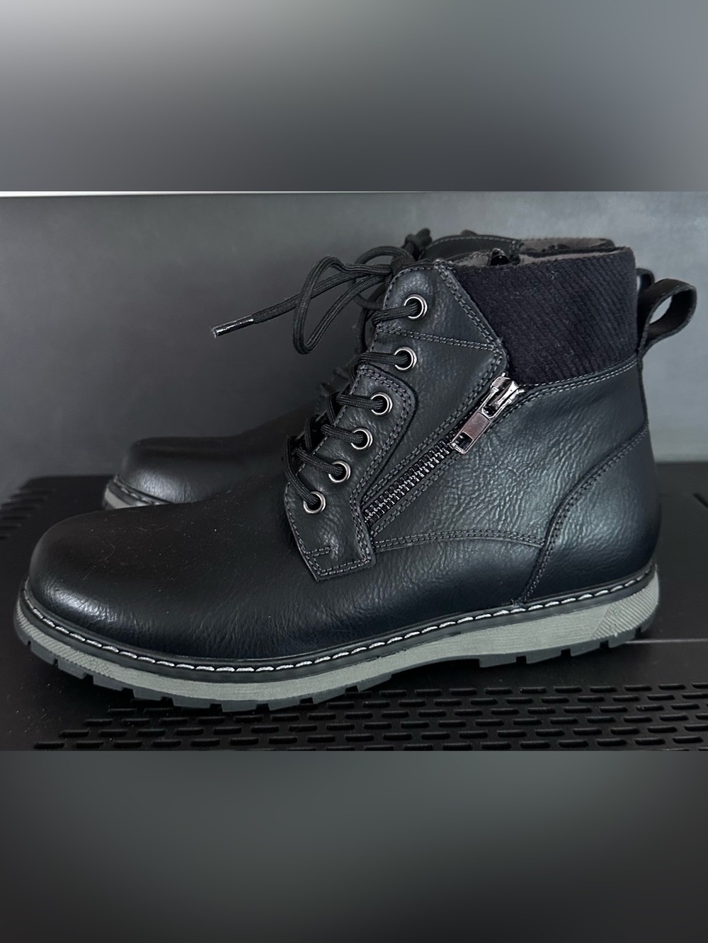 Boys Black Zipper Lace-Up Boots
